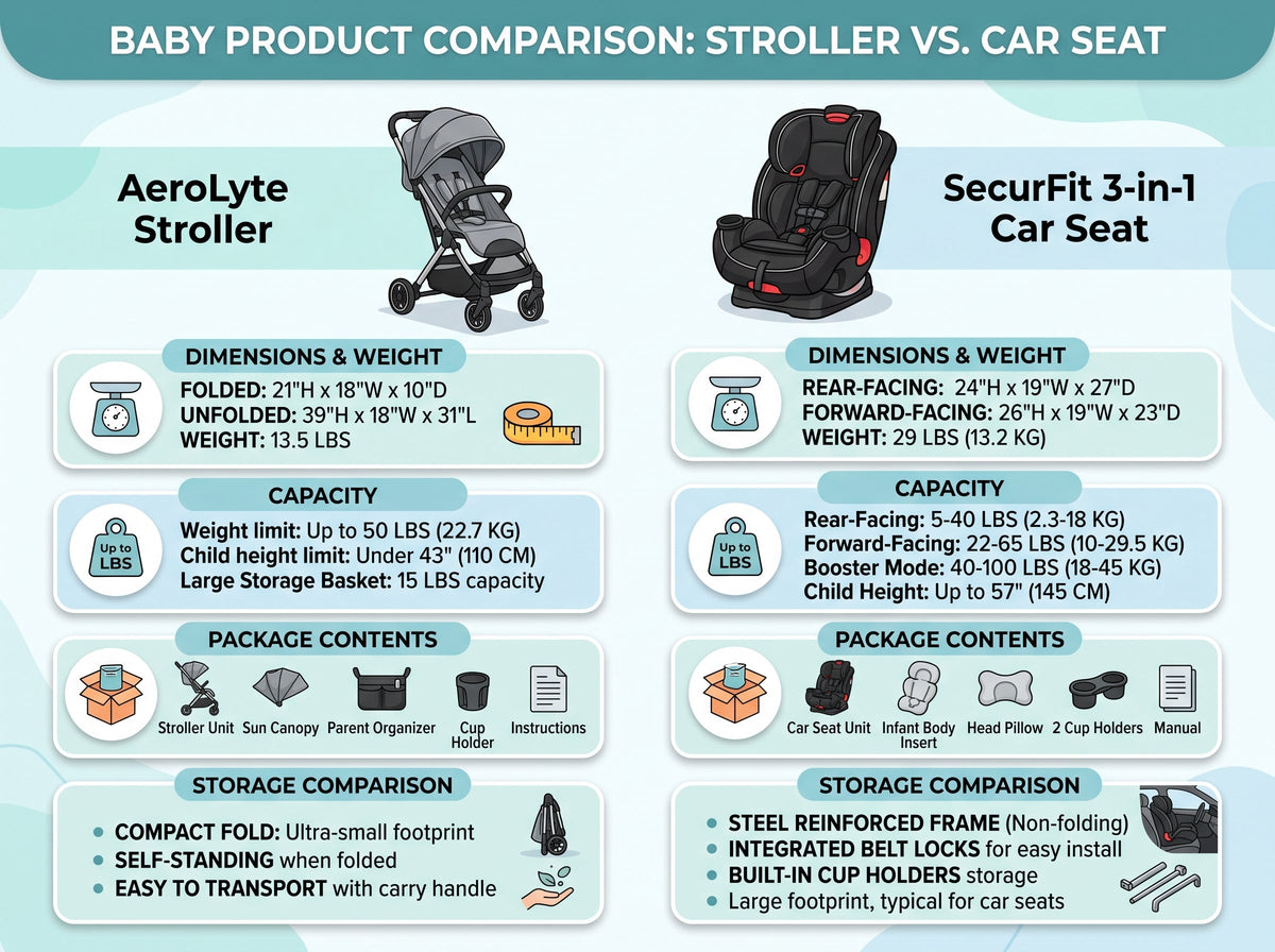How to Compare Baby Products by Dimensions, Capacity, and Included Parts